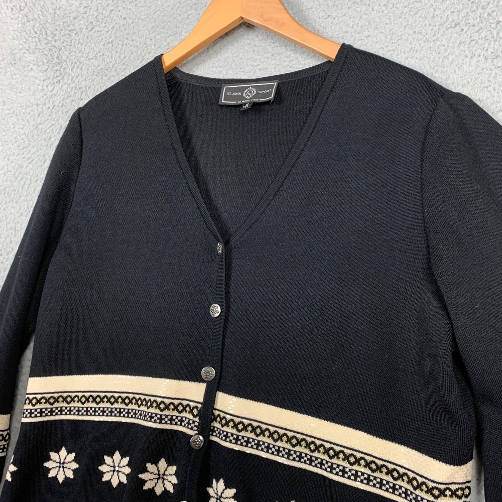St. John‎ Sport Cardigan Sweater Jacket Womens Medium Snowflake Santana Knit VTG